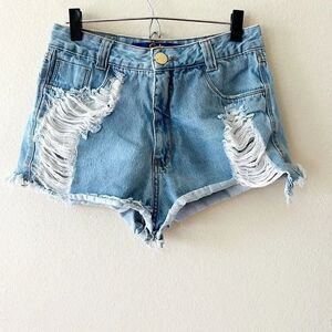 Gata Denim Jean Shorts Distressed